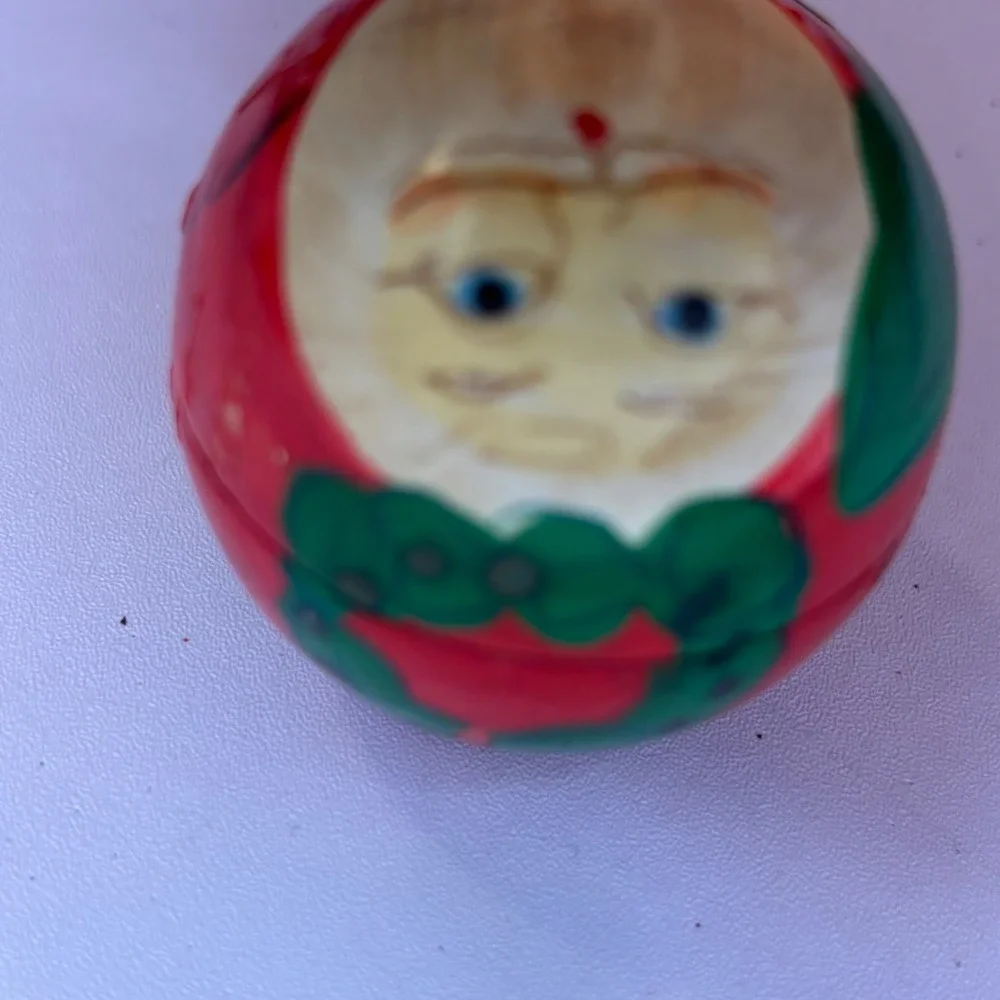 Vintage Santa Claus Wooden Nesting Spheres With 3 Christmas Matryoshka Dolls